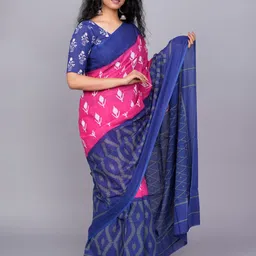 KIAARON Floral Printed Pure Cotton Block Print Saree-54