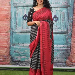 KIAARON Geometric Printed Pure Cotton Block Print Saree-25