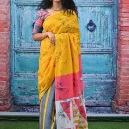 KIAARON Tie And Dye Pure Cotton Block Print Saree-picture-21