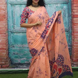 KIAARON Abstract Printed Pure Cotton Block Print Saree-24