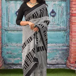KIAARON Striped Pure Cotton Block Print Saree-picture-38