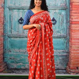 KIAARON Ethnic Motifs Printed Pure Cotton Block Print Saree-image-65