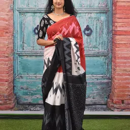 KIAARON Geometric Printed Pure Cotton Block Print Saree-17