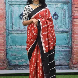 KIAARON Geometric Printed Pure Cotton Block Print Saree-picture-23