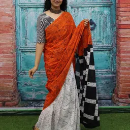 KIAARON Abstract Printed Pure Cotton Block Print Saree-23