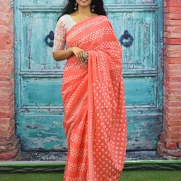 KIAARON Geometric Printed Pure Cotton Block Print Saree-10