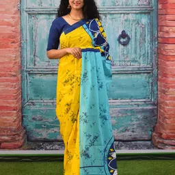 KIAARON Abstract Printed Pure Cotton Block Print Saree-picture-10