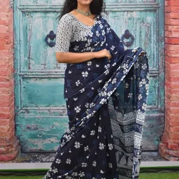 KIAARON Ethnic Motifs Pure Cotton Block Print Saree-picture-28