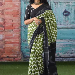 KIAARON Geometric Printed Pure Cotton Block Print Saree-picture-25