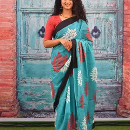 KIAARON Floral Printed Pure Cotton Block Print Saree-15