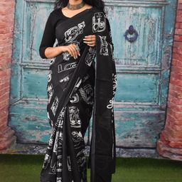 KIAARON Ajrak Block Pure Cotton Block Print Saree-image-4