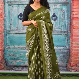 KIAARON Ethnic Motifs Pure Cotton Block Print Saree-27