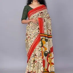 KIAARON Warli Printed Pure Cotton Block Print Saree-picture-49
