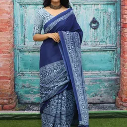 KIAARON Ethnic Motifs Printed Pure Cotton Block Print Saree-picture-15