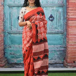 KIAARON Batik Printed Pure Cotton Block Print Saree-picture-28
