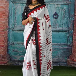 KIAARON Batik Printed Pure Cotton Block Print Saree-image-81