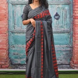 KIAARON Pure Cotton Block Print Saree-image-40