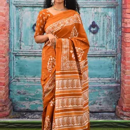 KIAARON Ethnic Motifs Block Print Pure Cotton Saree-picture-41