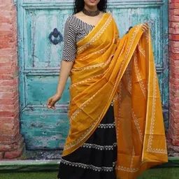KIAARON Ethnic Motifs Printed Pure Cotton Block Print Saree-picture-16