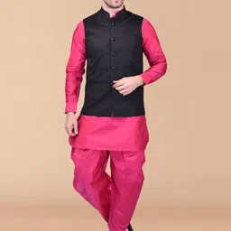 PRINTCULTR Mandarin Collar Long Sleeve Regular Pure Silk Kurta Set With Nehru jacket-picture-42