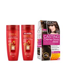 LOreal Paris Set Of 2 Colour Protect Shampoo & Medium Brown 500 Creme Gloss Hair Colour-0