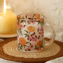 Strokes by Namrata Mehta Orange Printed Glass Mug 350 ml-54