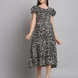 Dream Beauty Fashion Floral Printed Flutter Sleeves A-Line Midi Dress-image-82