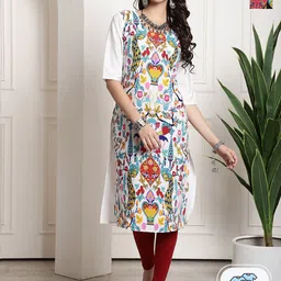 KALINI Women Multicoloured Floral Embroidered Thread Work Crepe Kurta-image-50