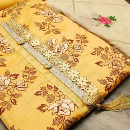 KALINI Yellow & Brown Printed Unstitched Dress Material-image-29