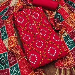 SHADOW & SAINING Floral Embroidered Mirror Work Unstitched Dress Material-picture-11