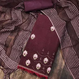 KALINI Ethnic Motifs Embroidered Thread Work Detail Pure Cotton Unstitched Dress Material-image-17