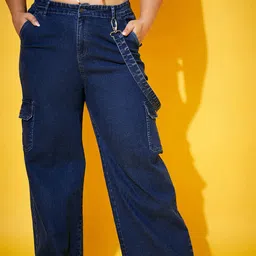 SASSAFRAS Curve Women Navy Blue Mid-Rise Comfort Straight Fit Stretchable Jeans-image-77