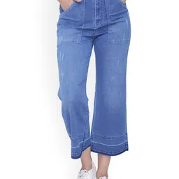 FCK-3 Women Blue Wide Leg High-Rise Low Distress Light Fade Stretchable Jeans-picture-33