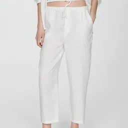 MANGO Women Linen Regular Trousers-image-70