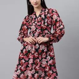 plusS Women Black & Pink Floral Print A-Line Dress-picture-33