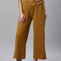 plusS WORX Women Mustard Yellow Straight Fit Solid Parallel Trousers-image-61