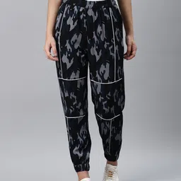 plusS Women Trendy Teal Blue and Grey Camouflage Print Joggers-picture-1
