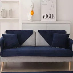 HomeCloud Blue 5 Pieces Self Design Sofa Covers With Arms-35