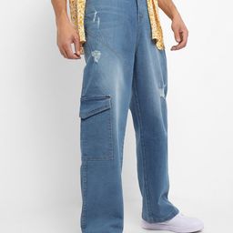 Campus Sutra Men Smart Wide Leg Low Distress Light Fade Cotton Jeans-image-67