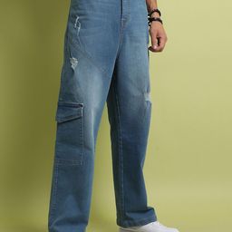 Campus Sutra Men Smart Wide Leg Low Distress Light Fade Stretchable Cotton Jeans-picture-12