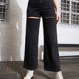 SASSAFRAS Women Straight Fit High-Rise Mildly Distressed Stretchable Jeans-image-81