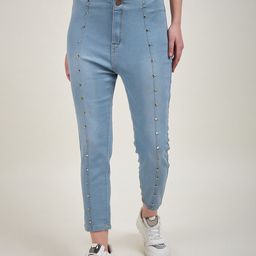 KASSUALLY Women Slim Fit High-Rise Light Fade Studded Pure Cotton Jeans-image-46