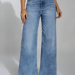 Miss Chase Women Wide Leg High-Rise Low Distress Heavy Fade Stretchable Jeans-image-87