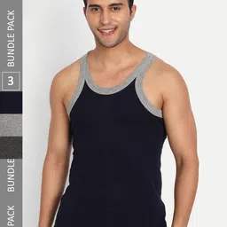 T.T. Men Pack Of 3 Titanic Pure Cotton Ribbed Gym Basic Vests-image-74