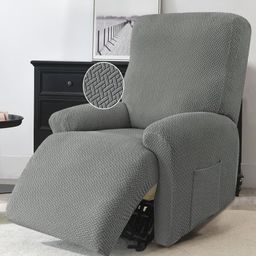 HOKIPO Grey 4 Pieces Self Design Jacquard Recliner Sofa Cover-12