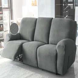 HOKIPO Grey 8 Pieces Jacquard 3 Seater Recliner Sofa Cover-17