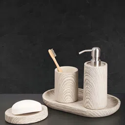 OBSESSIONS Grey & White 4 pieces Abstract Polyresin Bath Accessories Set-21