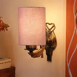 Devansh Grey & Gold Toned Textured Antique Wall Lamp With Cotton Conical Shade-23