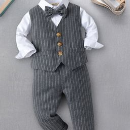 INCLUD Boys Striped Single-Breasted Waistcoat & Trouser With Shirt-image-67