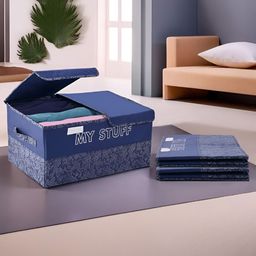 Kuber Industries Navy Blue 3 Pieces Double Lid Large Compartments Wardrobe Organizer-17